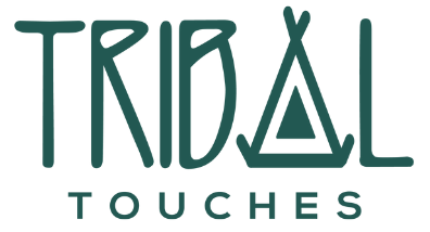 tribal touches logo in green in footer known for amazing products made of seagrass, wicker, boho
